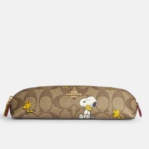Coach X Peanuts Pencil Case In Signature Canvas With Snoopy Woodstock Pr…